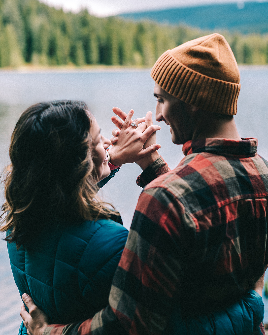 Surprise proposal at Trillium Lake with the view of Mt. Hood — photograph 1 of 10